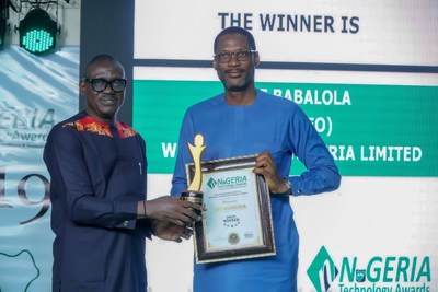 Ope Babalola, Managing Director of Webb Fontaine Nigeria accepting his award at the Nigeria Technology Awards 2019. Ope Babalola, Managing Director of Webb Fontaine Nigeria accepting his award at the Nigeria Technology Awards 2019.