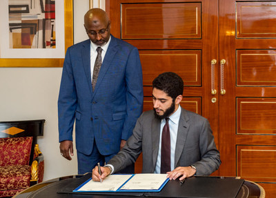 Signing of agreement between President of ERF Manssour Bin Mussallam and the Minister of National Education and Vocational Training of the Republic of Djibouti HE Moustapha Mohamed Mahamoud 