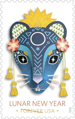 The Year of the Rat stamp is the first of 12 stamps in the Lunar New Year series. The Year of the Rat stamp is being issued as a Forever stamp in panes of 20 and will always be equal in value to the current First-Class Mail® one-ounce price.