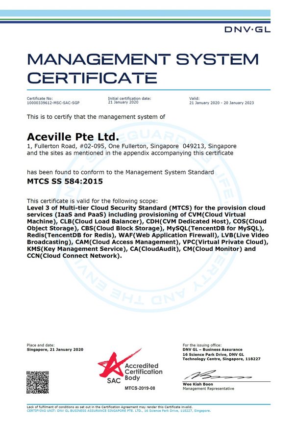 Tencent Cloud MTCS certificate