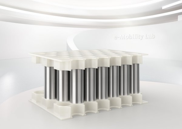 Battery modules with cylindrical cells are constructed with Covestro’s Bayblend® material and efficiently assembled with Henkel’s Loctite adhesive. (Source: Henkel) Battery modules with cylindrical cells are constructed with Covestro’s Bayblend® material and efficiently assembled with Henkel’s Loctite adhesive. (Source: Henkel)