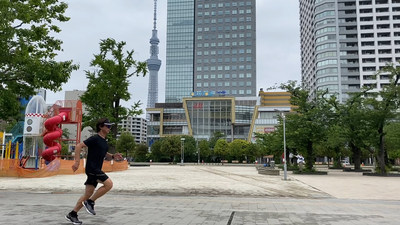 Runner filming for ASICS' "We Run to Feel Free" initiative to help the world run to feel free – both during the COVID-19