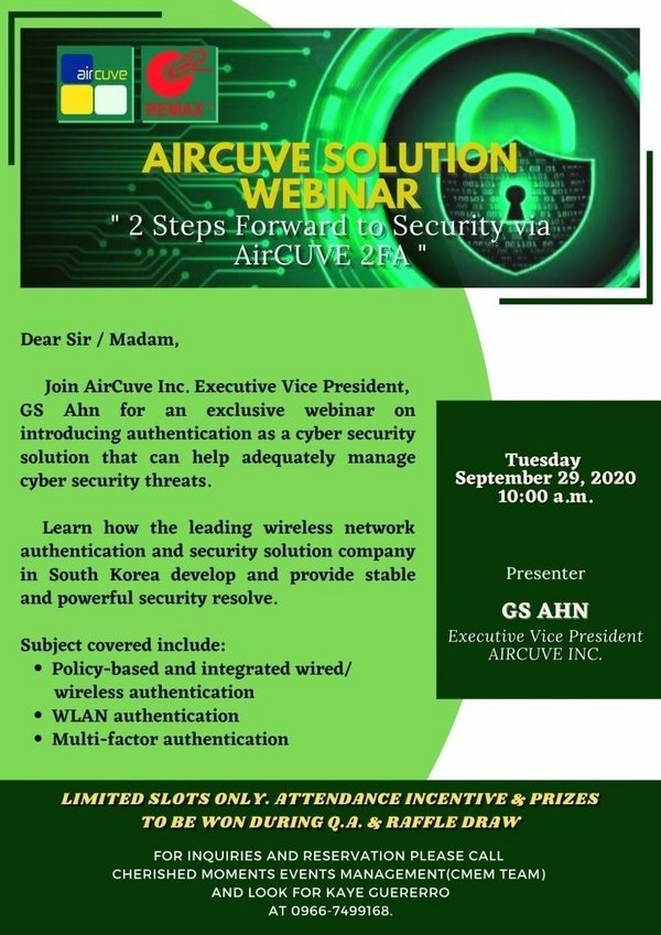 AirCUVE Solution Webinar "2 Steps Forward to Security via AirCUVE 2FA" AirCUVE Solution Webinar "2 Steps Forward to Security via AirCUVE 2FA"