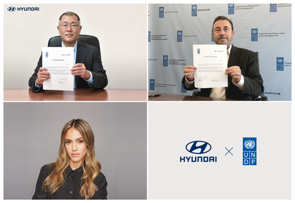 Hyundai Motor Group Executive Vice Chairman Euisun Chung; UNDP Administrator Achim Steiner; and actress, activist, and social impact entrepreneur Jessica Alba Hyundai Motor Group Executive Vice Chairman Euisun Chung; UNDP Administrator Achim Steiner; and actress, activist, and social impact entrepreneur Jessica Alba