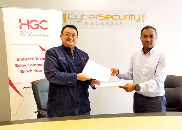 HGC signs MoU with CyberSecurity Malaysia cementing national telecoms cybersecurity. (From Left to Right: Dato' Ts. Dr. Haji Amirudin Bin Abdul Wahab, CyberSecuity Malaysia’s Chief Executive Officer and Ravindran Mahalingam, HGC’s SVP of International Business)