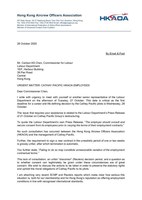 HKAOA Letter to Labour Department HKAOA Letter to Labour Department