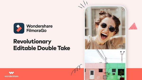 The newly added Double Take feature of FilmoraGo can record videos using both cameras simultaneously.