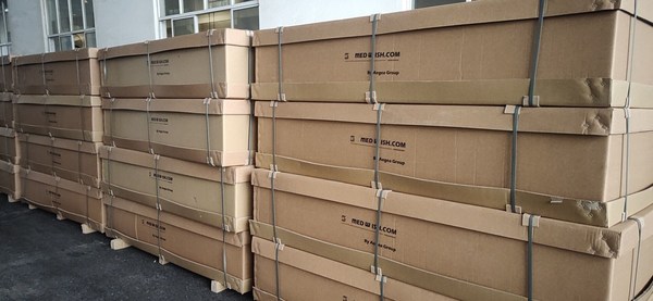 Medwish Hydraulic hospital beds waiting to be shipped to Hong Kong