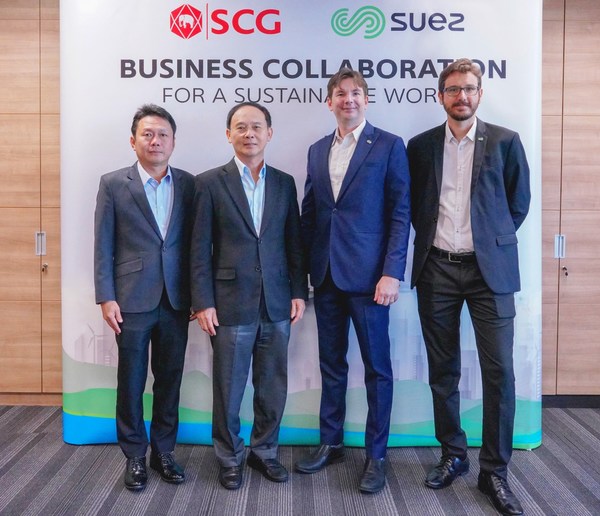 (From left) The partnership is marked by Sakchai Patiparnpreechavud, Vice President, Polyolefins and Vinyl Business, Chemicals Business, SCG; Tanawong Areeratchakul, President, Chemicals Business, SCG; Jerome Le Borgne, Southeast Asia Project Development Director, Recycling and Recovery of SUEZ; and David Bourge, General Manager of SUEZ Circular Polymer. (From left) The partnership is marked by Sakchai Patiparnpreechavud, Vice President, Polyolefins and Vinyl Business, Chemicals Business, SCG; Tanawong Areeratchakul, President, Chemicals Business, SCG; Jerome Le Borgne, Southeast Asia Project Development Director, Recycling and Recovery of SUEZ; and David Bourge, General Manager of SUEZ Circular Polymer.