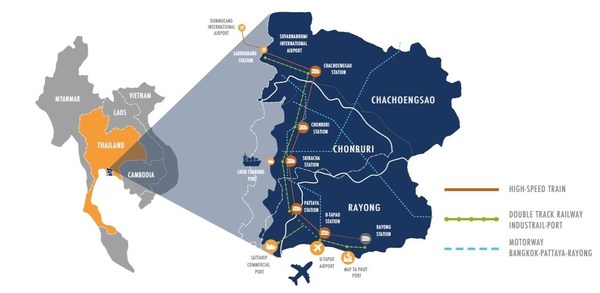 Map of Thailand’s Eastern Economic Corridor, or EEC, showing the main infrastructure projects under development which will further boost the area’s connectivity. Map of Thailand’s Eastern Economic Corridor, or EEC, showing the main infrastructure projects under development which will further boost the area’s connectivity.