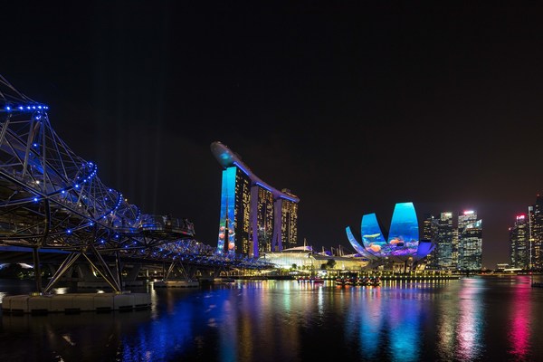 Disney+ projection mapping on Marina Bay Sands' hotel towers and ArtScience Museum (credit Marina Bay Sands) Disney+ projection mapping on Marina Bay Sands' hotel towers and ArtScience Museum (credit Marina Bay Sands)