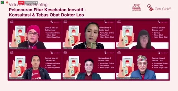 Starting from upper left: Vivin Arbianti (CMO Generali),Melissa Karim (Moderator), Jutany Japit (COO Generali), Natali Ardianto (CEO Lifepack), James Roring (CEO Prixa), and Edy Tuhirman (CEO Generali) in Virtual Press Conference of the prescription medication purchase and delivery feature in Dr Leo, Gen iClick App by Generali. Starting from upper left: Vivin Arbianti (CMO Generali),Melissa Karim (Moderator), Jutany Japit (COO Generali), Natali Ardianto (CEO Lifepack), James Roring (CEO Prixa), and Edy Tuhirman (CEO Generali) in Virtual Press Conference of the prescription medication purchase and delivery feature in Dr Leo, Gen iClick App by Generali.