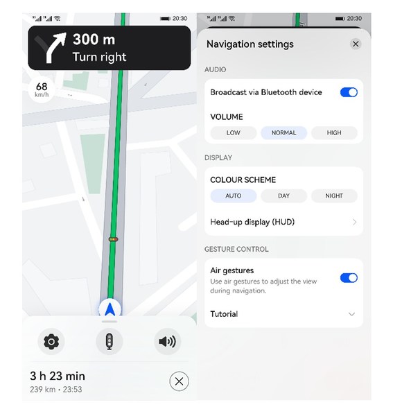 Enabling HUD mode in HUAWEI Petal Maps