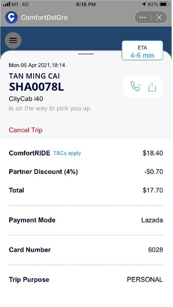 ComfortDelGro service within Lazada
