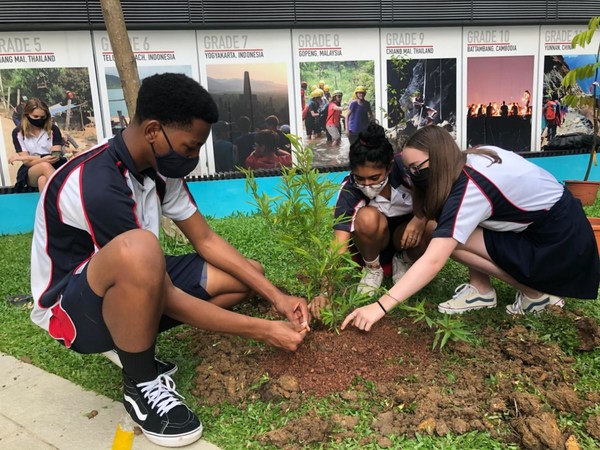 Students of Stamford American International School carrying out #goinggreen initiatives on campus grounds