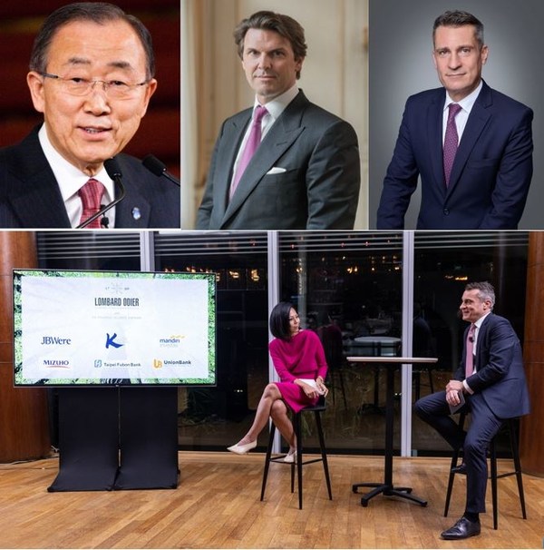 Lombard Odier leads net zero conversation with former UN leader Ban Ki-moon and its six strategic alliances, hosted by Bloomberg's Chief International Correspondent for South East Asia Haslinda Amin. Speakers include (left to right): Former United Nations Secretary-General Ban Ki-moon as keynote speaker, Lombard Odier's Senior Managing Partner Hubert Keller and Limited Partner and CEO, Asia Vincent Magnenat. Lombard Odier leads net zero conversation with former UN leader Ban Ki-moon and its six strategic alliances, hosted by Bloomberg's Chief International Correspondent for South East Asia Haslinda Amin. Speakers include (left to right): Former United Nations Secretary-General Ban Ki-moon as keynote speaker, Lombard Odier's Senior Managing Partner Hubert Keller and Limited Partner and CEO, Asia Vincent Magnenat.