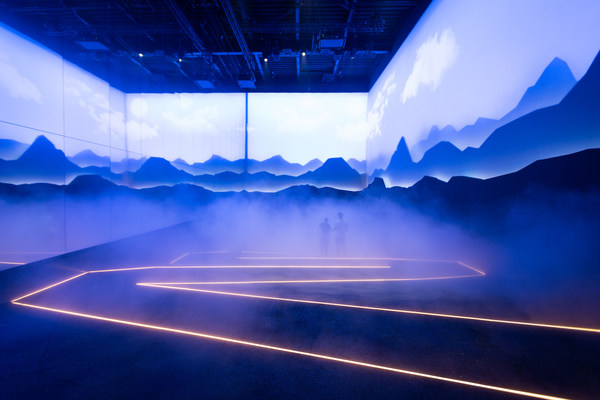Interior of Swiss Pavilion with Alpine scene Interior of Swiss Pavilion with Alpine scene