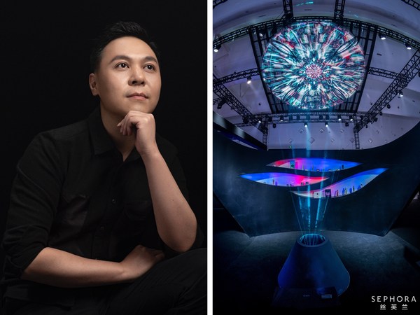 Chinese artist Tian Jin with his artwork Rippling Light