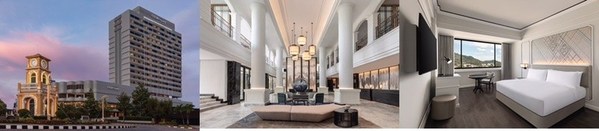 L-R: Courtyard by Marriott Phuket Town Exterior; Hotel Lobby; Deluxe King Room