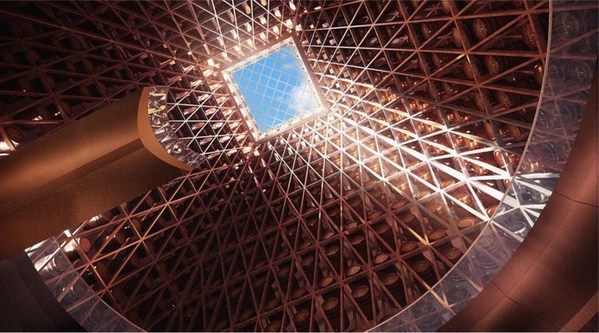 Diageo Eryuan Malt Distillery Visitor Centre Whisky Barrels Beacon Tower Skywell; a collection of cask heads from Diageo distilleries all over the world reflect our rich heritage and experience in whisky making.