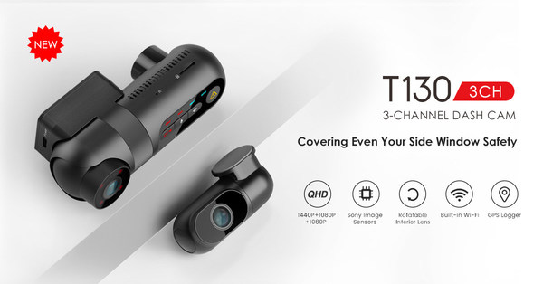 VIOFO T130 dash cam 3 channel with rotatable interior lens