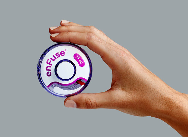Enable Injections enFuse is an innovative drug delivery technology designed to subcutaneously (SC) deliver large volumes of up to 50mL for a wide range of therapies and diseases, and to provide patients and providers a safe, convenient, and cost-effective alternative to IV administration. Enable Injections enFuse is an innovative drug delivery technology designed to subcutaneously (SC) deliver large volumes of up to 50mL for a wide range of therapies and diseases, and to provide patients and providers a safe, convenient, and cost-effective alternative to IV administration.