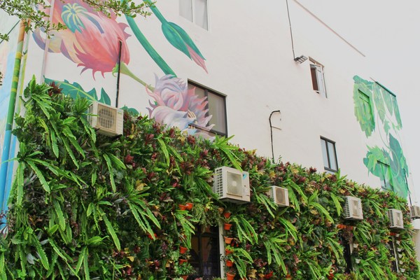The mural by Myra, a property developer, features art in the form of living plants, a tapestry of life formed from ferns, miniature potted plants and other leafy faunas. The mural by Myra, a property developer, features art in the form of living plants, a tapestry of life formed from ferns, miniature potted plants and other leafy faunas.
