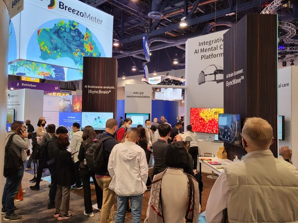 Attendees waiting in the line to experience the iSyncWave at CES 2022 Attendees waiting in the line to experience the iSyncWave at CES 2022