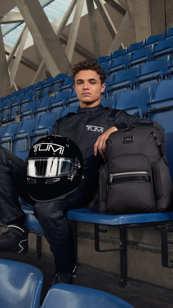 Top F1 driver Lando Norris to embark on his first ever global brand ambassadorship with luxury travel icon TUMI. Lando is seen here with TUMI's new Alpha Bravo Navigation Backpack.