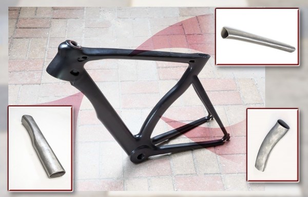 Examples of black-coloured bike-frame components to be demonstrated after hydroforming ALLITE ® Super Magnesium™