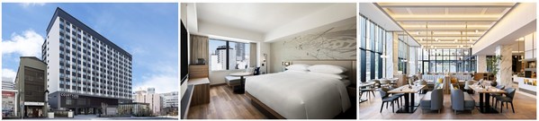 L to R: Courtyard by Marriott Nagoya Exterior; Premier King Room; All-Day Dining Restaurant CRUST