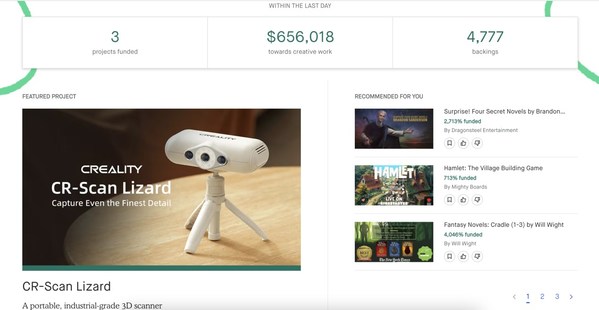 CR-Scan Lizard is placed in the first page on Kickstarter.