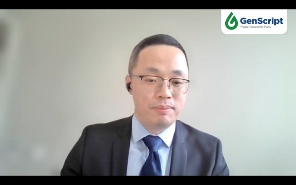 Dr. Kun Yin, Senior Director of Business Development, GenScript ProBio Asia Pacific division receiving the best CDMO award on the virtual ceremony. Dr. Kun Yin, Senior Director of Business Development, GenScript ProBio Asia Pacific division receiving the best CDMO award on the virtual ceremony.