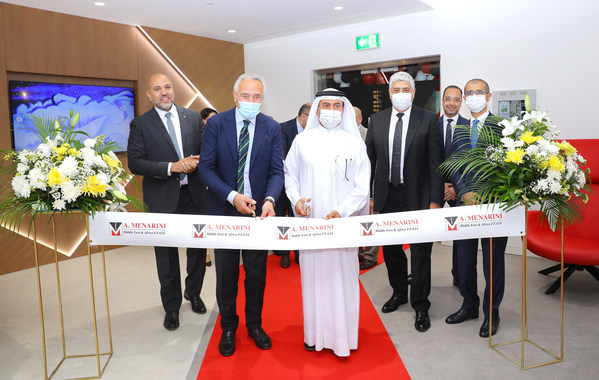 Menarini top management with Amin Hussain Al Amiri (Assistant Undersecretary of Public Health Policy and Licensing at the UAE Ministry of Health and Prevention) during the inauguration of the Menarini Regional Headquarters in Dubai