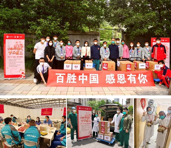 Yum China employee volunteers sent hot and delicious meals to medical workers in makeshift hospitals in Shanghai on International Labor Day