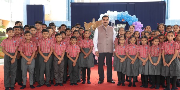 Gautam Adani with Adani Vidhya Mandir Students