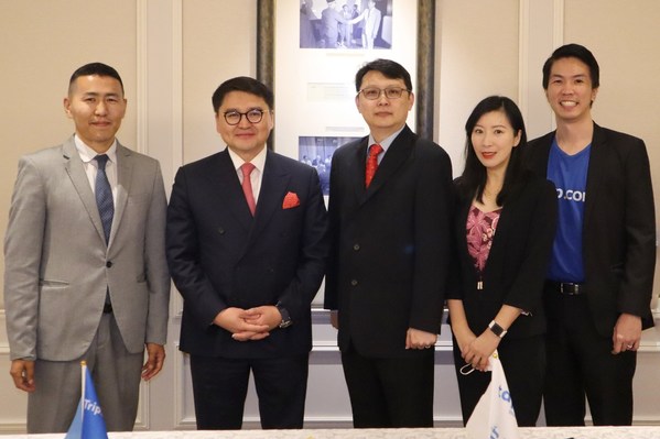 (from left) Tapatrip founder and chairman Batmunkh Unubukh, Mr Dolgion Erdenebaatar, Advisor to Mongolian Prime Minister, Trip.com Group's Managing Director and Vice President (International Markets) Boon Sian Chai, Trip.com Regional General Manager Ru Yi, Trip.com Market Director (Singapore) Johnson Ong