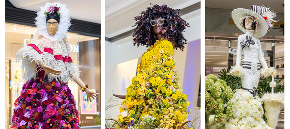 L-R: Frida Kahlo, Oprah Winfrey and Audrey Hepburn floral tributes featured at previous Fleurs de Villes FEMMES city exhibitions. Photo Credit: Fleurs de Villes