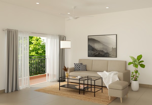 Minimalist living room design by Livspace for Myra Putra