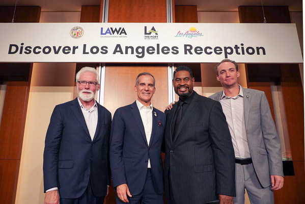 City of Lancaster, CA mayor R. Rex Parris (left) meets with delegates from Los Angeles, including Mayor Eric Garcetti
