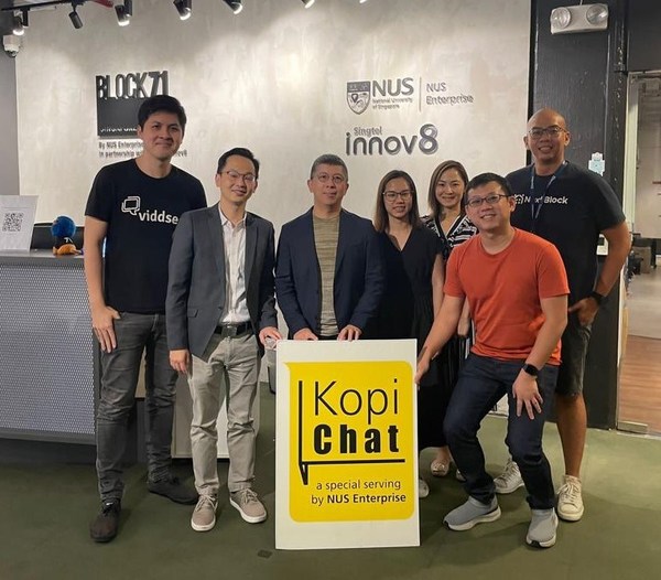 Third from left, Mr James Wang, Senior Vice President for Bigo Technology Pte Ltd with young entrepreneurs at the Kopi-Chat session organized by NUS Enterprise and Block 71.