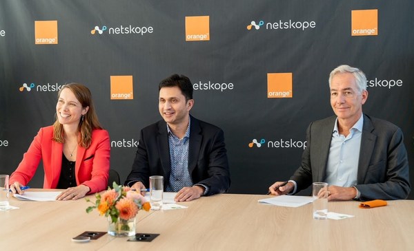 From Left to Right: Aliette Mousnier-Lompré, CEO, Orange Business Services, Sanjay Beri, CEO, Netskope, Hugues Foulon, CEO, Orange Cyberdefense