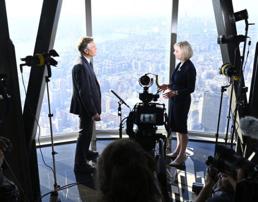 U.K. PRIME MINISTER LIZ TRUSS CONDUCTS BROADCAST INTERVIEWS AT THE EMPIRE STATE BUILDING