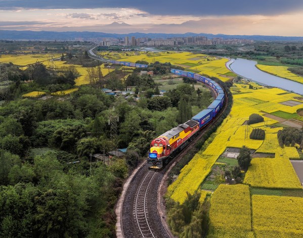 A China-Europe freight train departs from Chengdu International Railway Port for Europe. A China-Europe freight train departs from Chengdu International Railway Port for Europe.