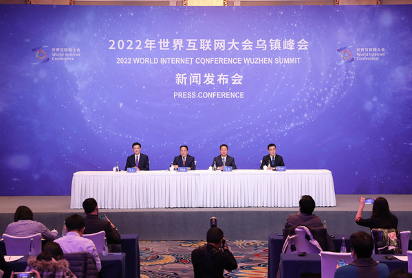 Ren Xianliang (2nd from left), secretary-general of the World Internet Conference, briefs the media at a news conference on 2022 World Internet Conference Wuzhen Summit in Beijing, on Oct 31, 2022.