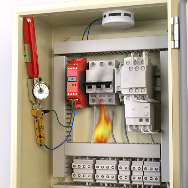 Mini fire extinguisher AMFE installed in electrical switchboard