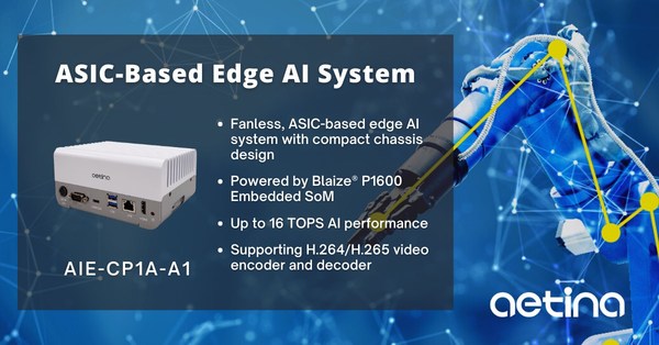 The Aetina AI inference system—AIE-CP1A-A1—is a small-sized embedded computer designed for different computer vision applications, including object detection, human motion detection, and automated inspection.
