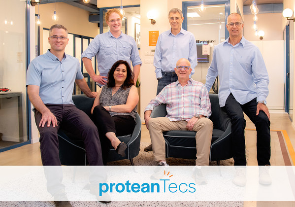 Founders Shai Cohen, Evelyn Landman, Roni Ashur, Yuval Bonen, Dr. Yahel David and Eyal Fayneh celebrate proteanTecs’ recognition as the #1 Most Promising Startup in Israel.