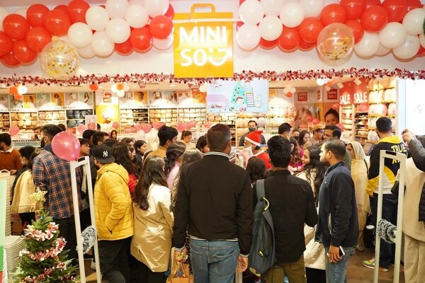 Shoppers Waiting in Line during Holiday Season in MINISO Store