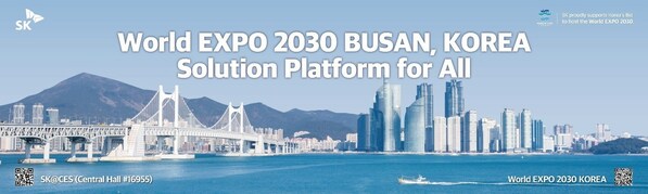 In addition to highlighting new technologies at CES, SK executives are showing their support for Busan, South Korea’s, bid to host the World Expo in 2030. SK displayed a large banner promoting Busan’s bid outside the main hall at the Las Vegas Convention Center.
